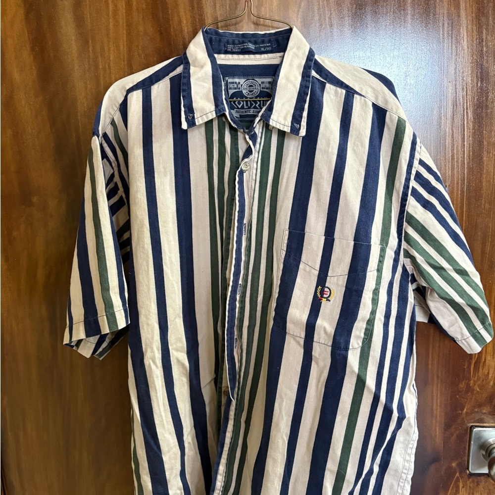 Coliseum vintage Brush-popper Men's size XL Striped Shirt - Blue and Green